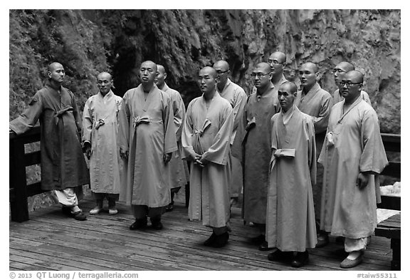 Buddhist monks. Taroko National Park, Taiwan (black and white)