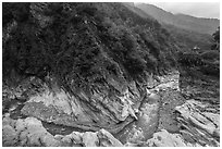Gorge and Orchid Pavillion, Taroko Gorge. Taroko National Park, Taiwan (black and white)