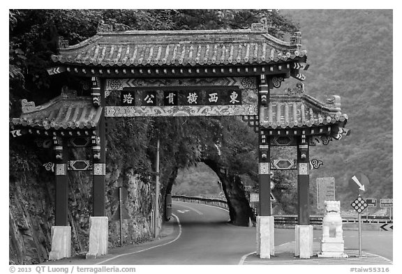 Entrance gate. Taroko National Park, Taiwan (black and white)