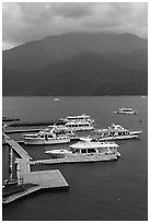 Tour boats. Sun Moon Lake, Taiwan (black and white)