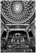 Ceiling and altar in gate, Wen Wu temple. Sun Moon Lake, Taiwan (black and white)