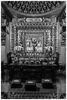 Altar in main hall, Wen Wu temple. Sun Moon Lake, Taiwan (black and white)