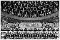 Detail of gilded ceiling and wall, Wen Wu temple. Sun Moon Lake, Taiwan (black and white)