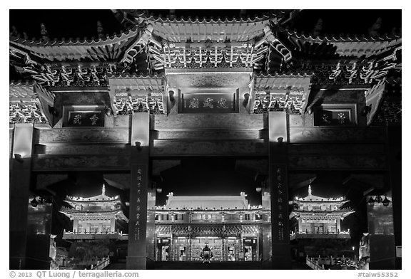 Gate and main hall at night, Wen Wu temple. Sun Moon Lake, Taiwan