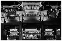 Gate and main hall at night, Wen Wu temple. Sun Moon Lake, Taiwan (black and white)