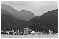 Itashao Village and mountains. Sun Moon Lake, Taiwan (black and white)