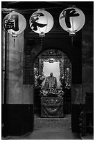 Lanterns and altar, Matsu Temple. Lukang, Taiwan ( black and white)