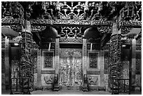 Facade of Matsu temple with closed doors at night. Lukang, Taiwan (black and white)