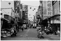 Street with paper lanterns. Lukang, Taiwan ( black and white)