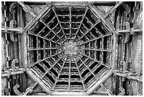 Intricate wooden plafond ceiling, Longshan Temple. Lukang, Taiwan ( black and white)