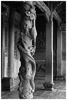 Carved dragon column, Hall of five gates, Longshan Temple. Lukang, Taiwan ( black and white)