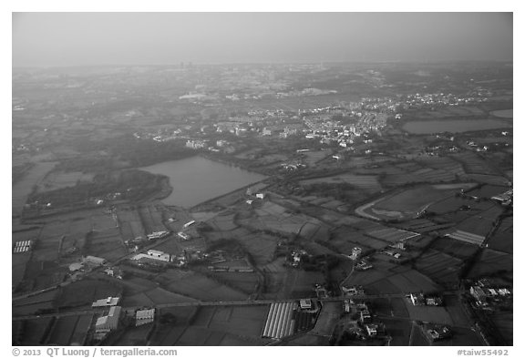 Aerial view of developped countryside. Taiwan (black and white)
