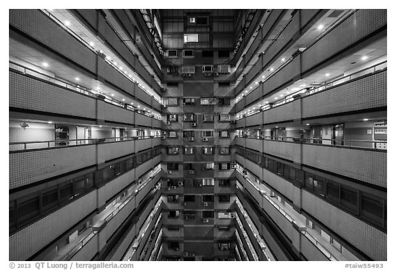 Inside of high rise building. Taipei, Taiwan (black and white)
