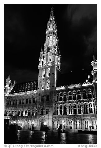 Town hall, Grand Place, dusk. Brussels, Belgium (black and white)