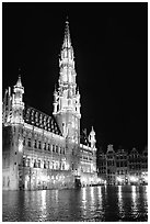 Town hall, Grand Place, night. Brussels, Belgium (black and white)
