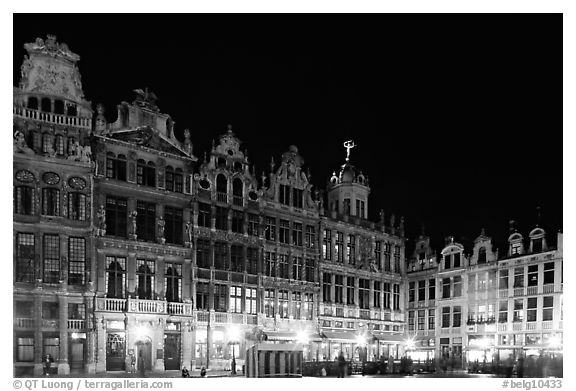 Guildhalls at night, Grand Place. Brussels, Belgium (black and white)