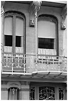 Balcony of Horta Museum in Art Nouveau style. Brussels, Belgium (black and white)