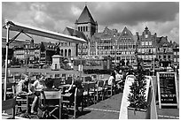 Outdoor cafe terrace, Grand Place. Tournai, Belgium ( black and white)
