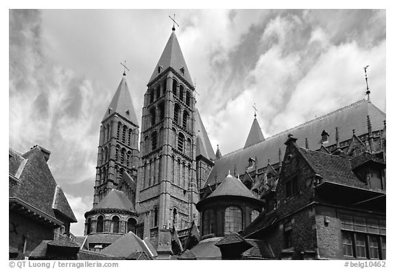 Notre Dame Cathedral. Tournai, Belgium (black and white)