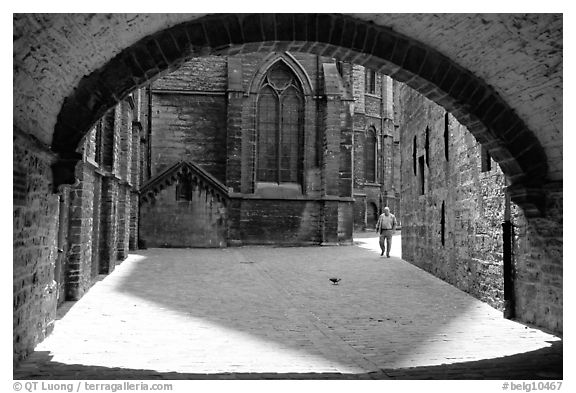 Arch ouside Notre Dame Cathedral. Tournai, Belgium (black and white)