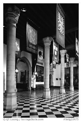 Entrance hall of the Stadhuis. Bruges, Belgium (black and white)
