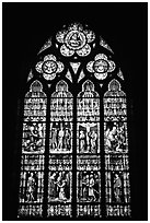 Glass stained window in the Basilica of Holy Blood. Bruges, Belgium ( black and white)