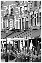 Restaurants and cafes on the Markt. Bruges, Belgium (black and white)
