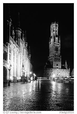 Provinciall Hof and belfry at night. Bruges, Belgium
