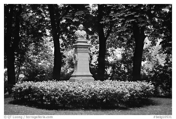 Statue in a park. Bruges, Belgium (black and white)