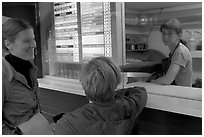 Women at a fries booth. Bruges, Belgium ( black and white)