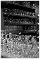 Glasses of various shapes used to drink beer. Brussels, Belgium (black and white)