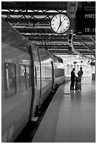 High speed train in the station. Brussels, Belgium (black and white)