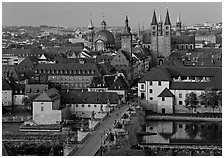 Alte Mainbrucke bridge and Neumunsterkirche church. Wurzburg, Bavaria, Germany (black and white)