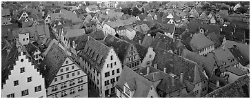 Rooftops of Rothenburg medieval town. Rothenburg ob der Tauber, Bavaria, Germany (Panoramic black and white)