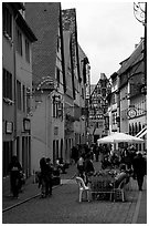 Lively street. Rothenburg ob der Tauber, Bavaria, Germany (black and white)