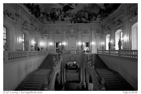 Main staircase in the Residenz. Wurzburg, Bavaria, Germany (black and white)