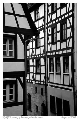 Timbered houses. Nurnberg, Bavaria, Germany (black and white)
