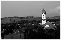 Nesselwang and St Andreas church. Bavaria, Germany (black and white)