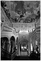 Main staircase and fresco painted by Tiepolo. Wurzburg, Bavaria, Germany ( black and white)