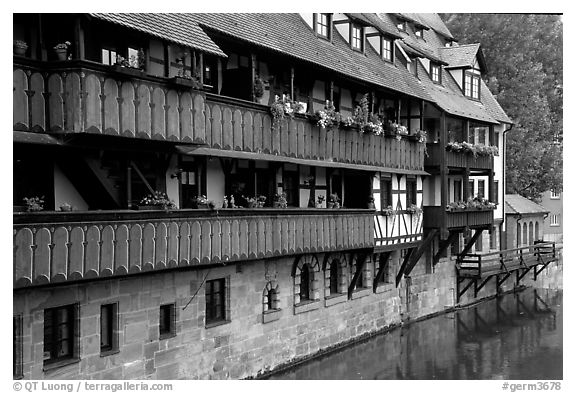 Timbered houses on the canal. Nurnberg, Bavaria, Germany