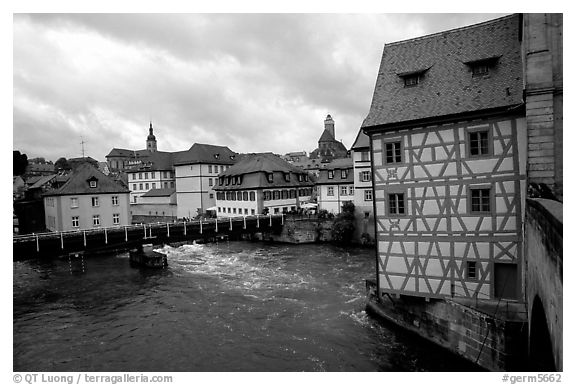 Houses and canal, Bamberg. Bavaria, Germany (black and white)