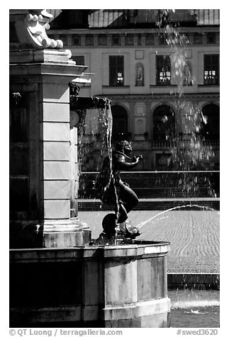 Fountain in royal residence of Drottningholm. Sweden (black and white)