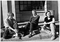 Students at the university of Uppsala. Uppland, Sweden (black and white)