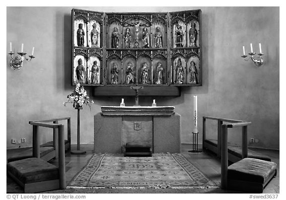 Interior of 12th century Church of Gamla Uppsala. Uppland, Sweden
