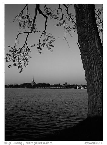 Vattern Lake and Vadstena. Gotaland, Sweden (black and white)