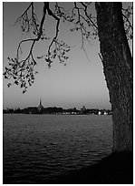 Vattern Lake and Vadstena. Gotaland, Sweden (black and white)