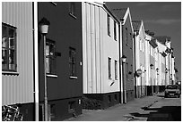 Row of colorful houses. Gotaland, Sweden (black and white)
