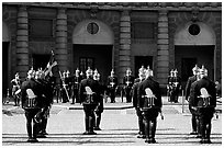 Royal Guard in front of the Royal Palace. Stockholm, Sweden (black and white)