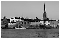 View of Gamla Stan with Riddarholmskyrkan. Stockholm, Sweden (black and white)