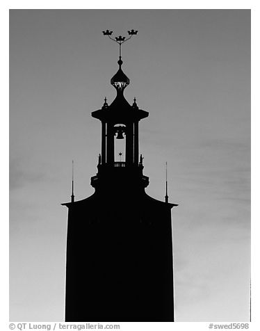Tower of the Stadshuset. Stockholm, Sweden (black and white)